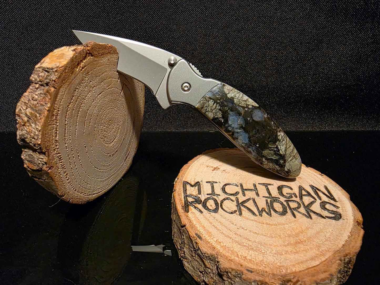 Blue Opal Rhyolite on Kershaw Chive Pocket Knife #139