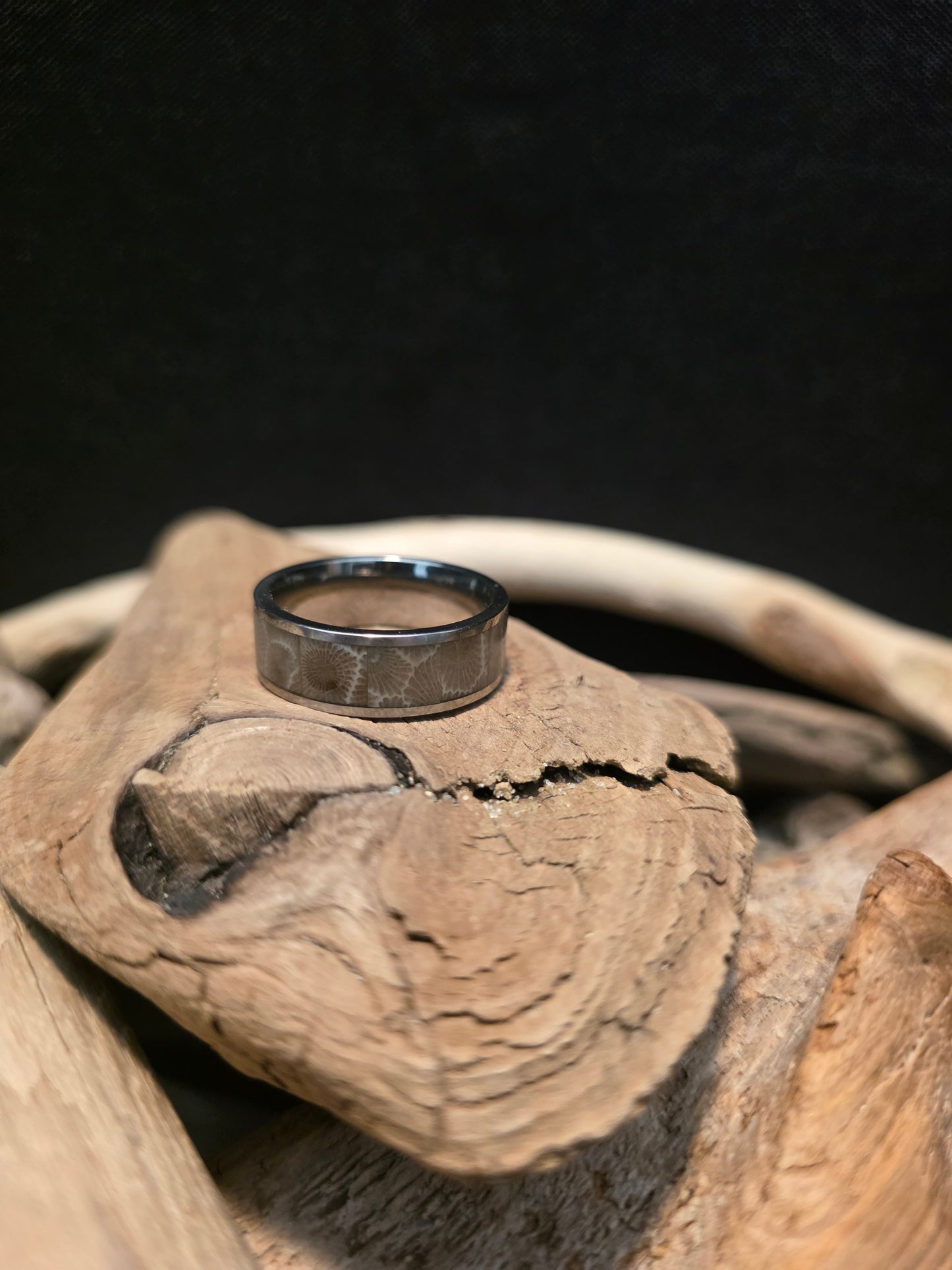 Heirloom Petoskey Stone Inlay Titanium Channel Wedding Ring #234