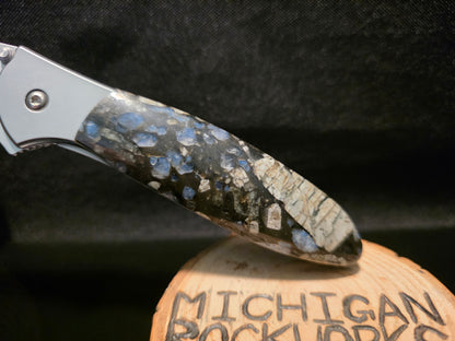 Blue Opal Rhyolite Kershaw Leek Folding Pocket Knife (Model 1660) #248