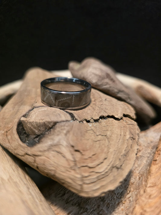 Heirloom Petoskey Stone Inlay Titanium Channel Wedding Ring #234