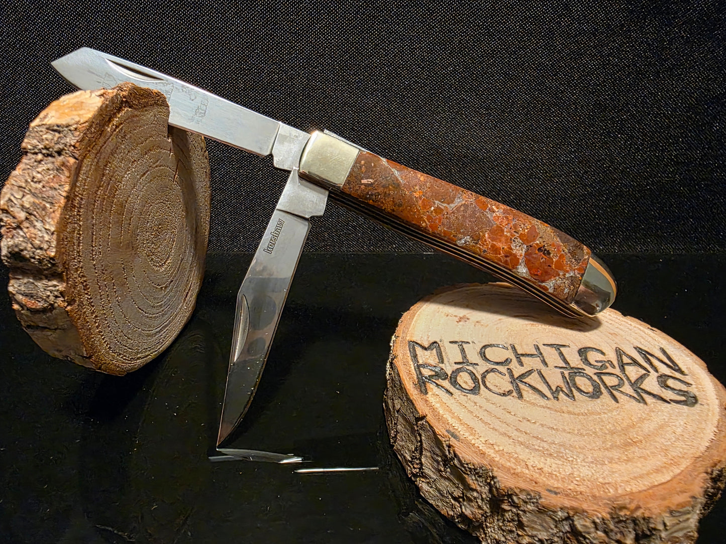 Copper Speckled Conglomerate Kershaw Gadsden 2 Blade Folding Pocket Knife (Model 4381-RB) #162