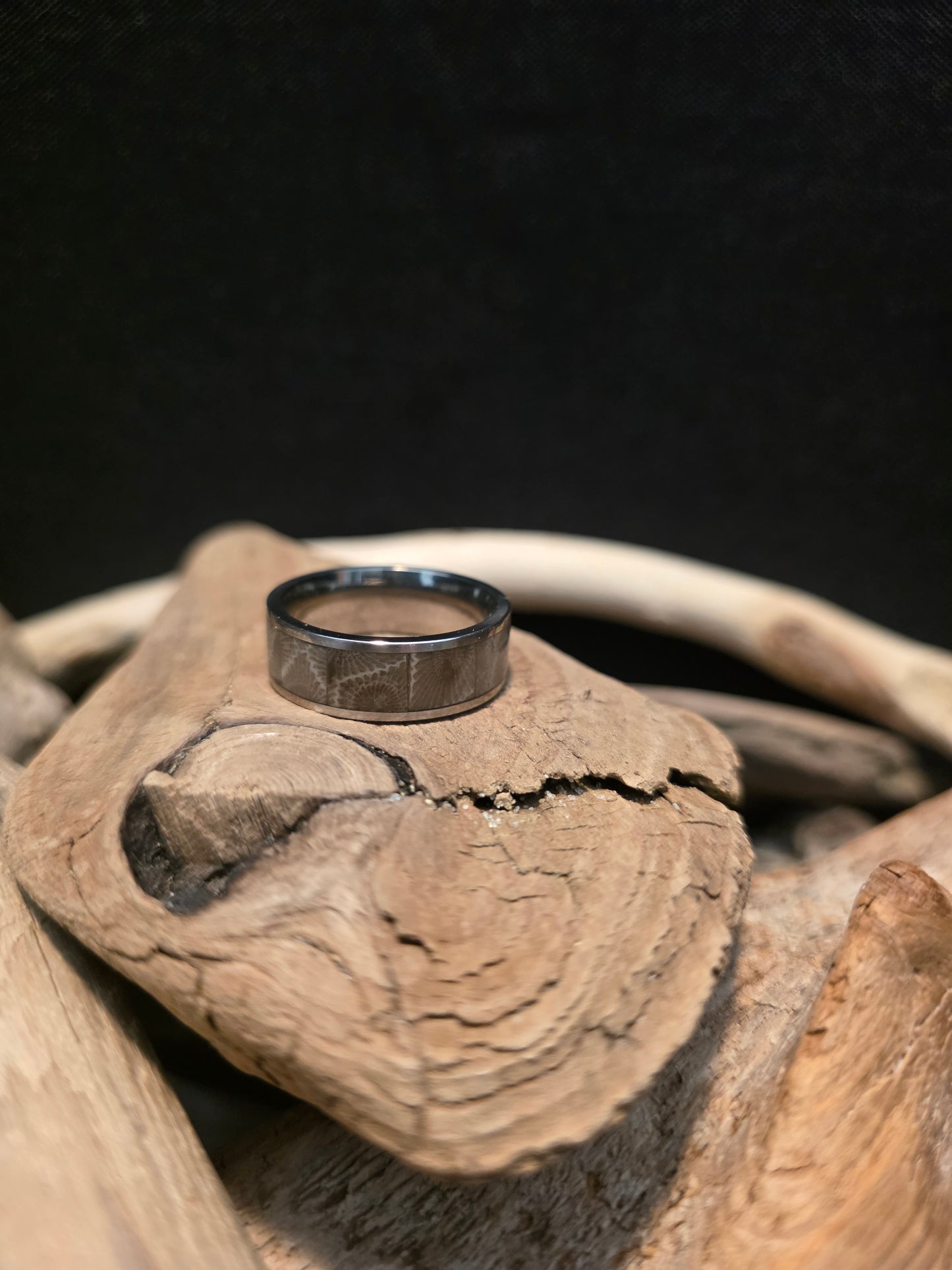 Heirloom Petoskey Stone Inlay Titanium Channel Wedding Ring #234