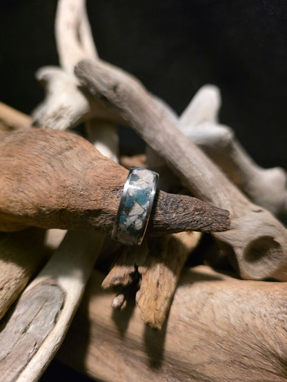 Petoskey Stone and Leland Blue Titanium Channel Inlay Ring (Size 7) #254