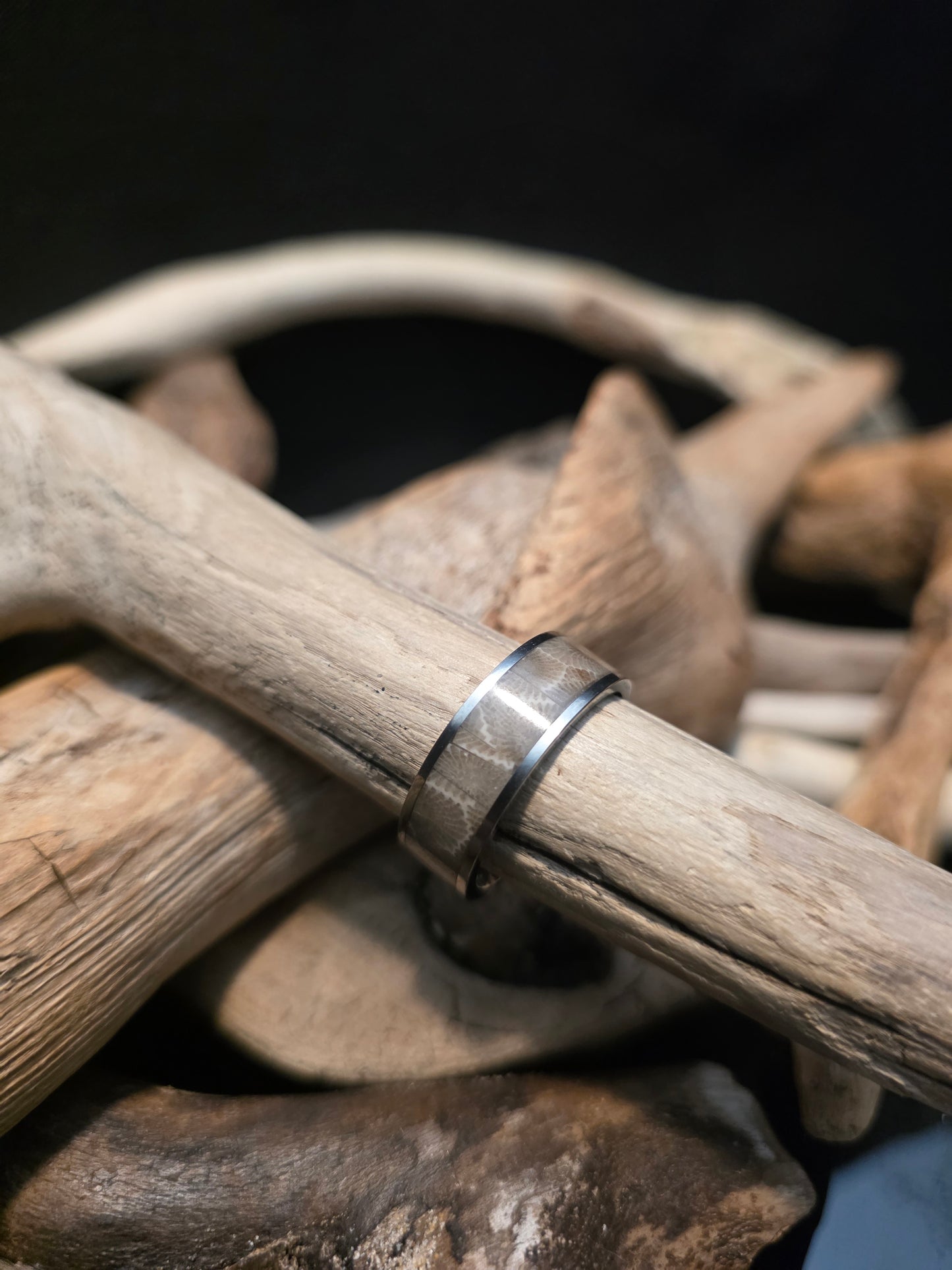 Heirloom Petoskey Stone Inlay Titanium Channel Wedding Ring #234