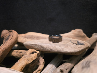 Michigan Petrified Wood Titanium Channel Inlay Ring (Size 11) #246