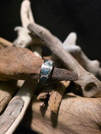 Petoskey Stone and Leland Blue Titanium Channel Inlay Ring (Size 7) #254