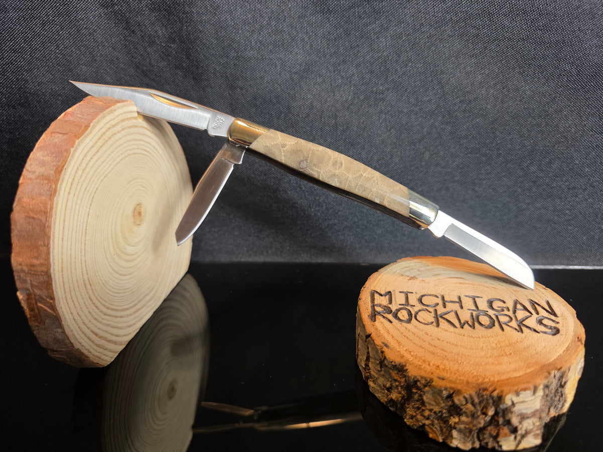 Petoskey Stone Buck Trio Folding Pocket Knife #264
