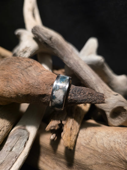 Petoskey Stone and Leland Blue Titanium Channel Inlay Ring (Size 7) #254