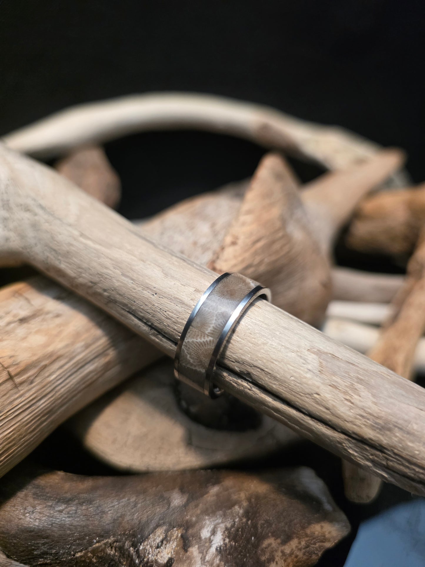 Heirloom Petoskey Stone Inlay Titanium Channel Wedding Ring #234